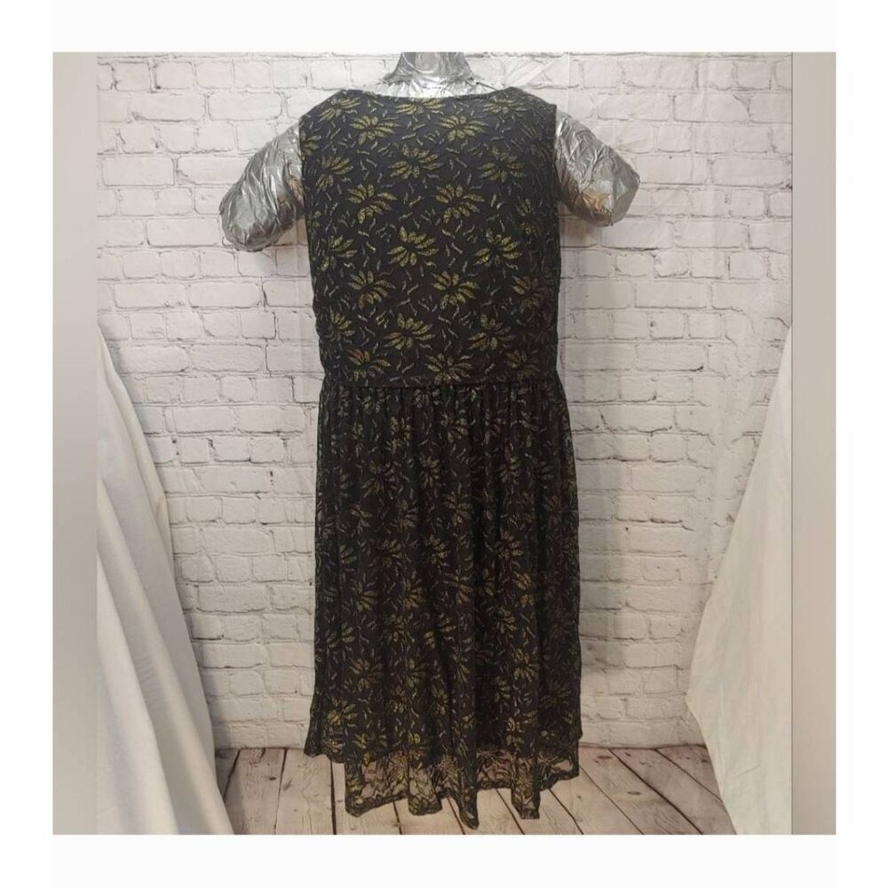 The Vanity Room Vintage Womens PLUS Size 1X Black/Gold Floral Lace Dress
